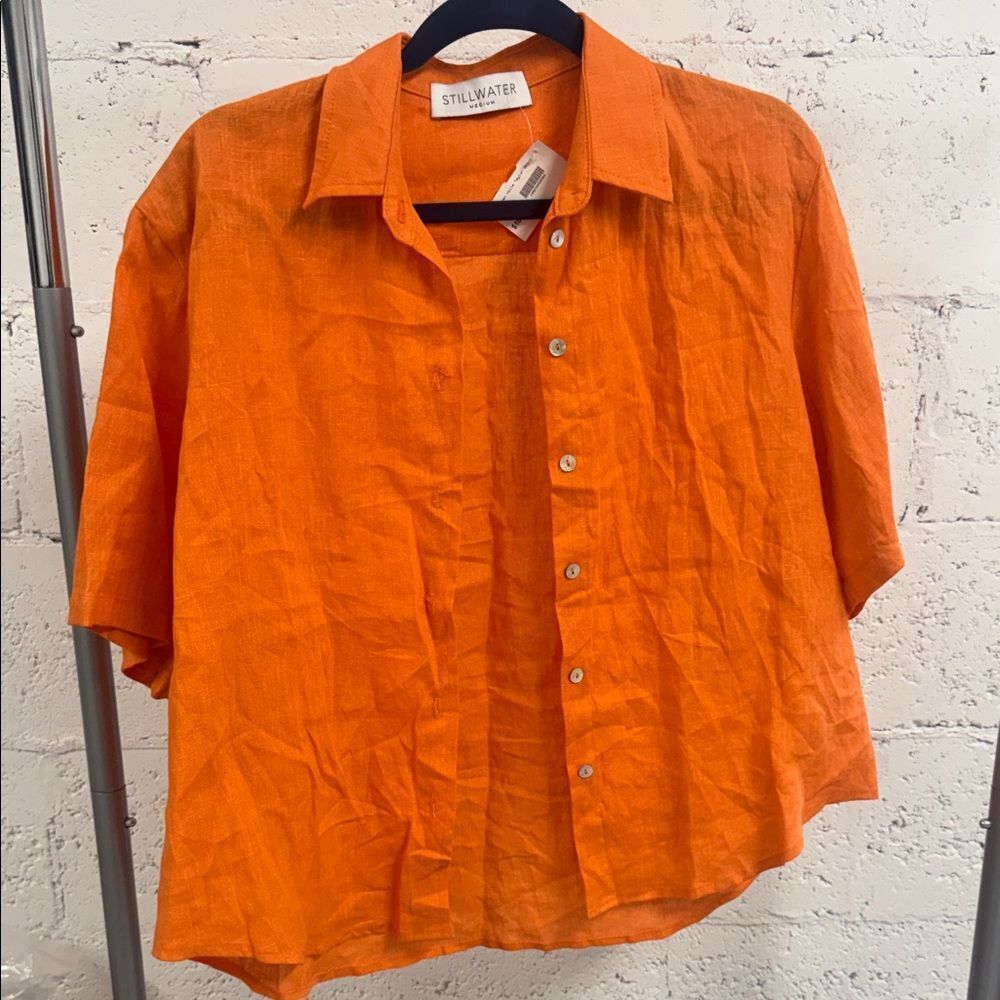 STILLWATER Womens Button Down Shirt - Orange Short Sleeve Collared Size Medium